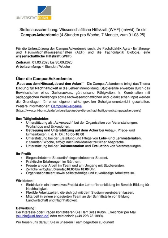 Stellenangebot: WHF für die "CampusAckerdemie" (4h/W)