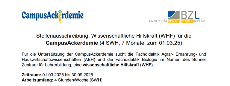 Stellenangebot: WHF bei der "CampusAckerdmie" (4h/Woche)